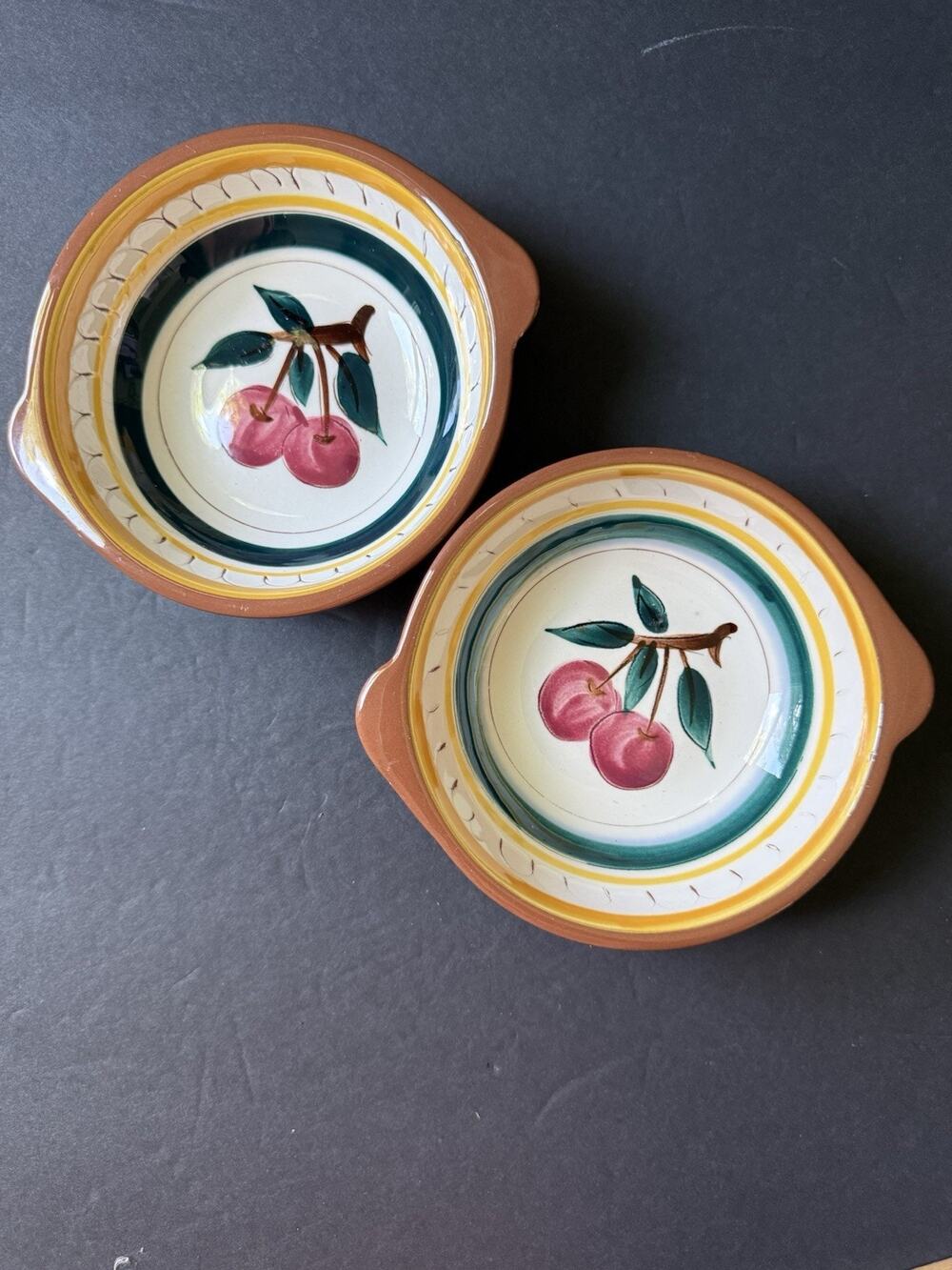 Vintage Stangl Fruit Brown Trim Bowl Handcrafted Set (2) Cottagecore Farmhouse
